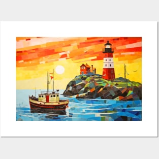 Fishing Boat Concept Abstract Colorful Scenery Painting Posters and Art